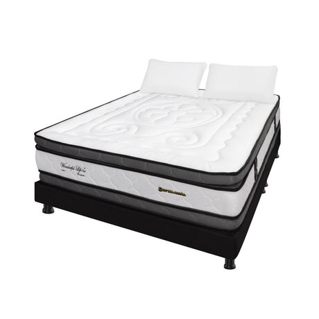 Combo Base Cama y Colchón Wonderful Blanco y Negro Queen 160 X 190 Cm Firmeza Medio Doble Faz - COLCHONES | Bylmo