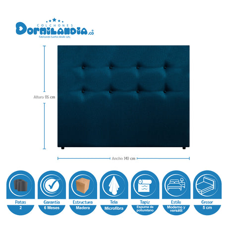 Combo Colchón Atenas Blanco y Azul Doble 140 X 190 Cm Firmeza Medio Doble Faz Con Cabecero y Base Cama - COLCHONES | Bylmo