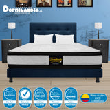 Combo Colchón Atenas Blanco y Azul Queen 160 X 190 Cm Firmeza Medio Doble Faz Con Cabecero y Base Cama - COLCHONES | Bylmo