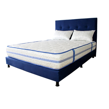 Combo Colchón Caribe Blanco y Azul Semidoble 120 X 190 Cm Firmeza Suave Doble Faz Con Cabecero y Base Cama - COLCHONES | Bylmo