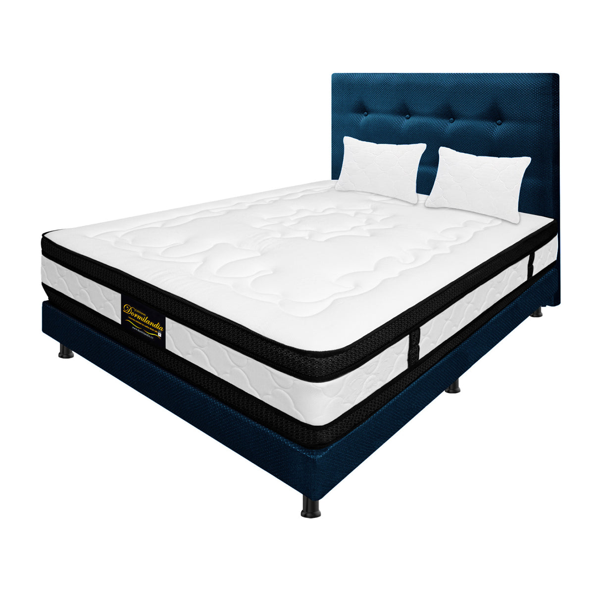 Combo Colchón Blanco y Azul Doble 140 X 190 Cm Firmeza Medio Suave Doble Faz Con Cabecero y Base Cama - COLCHONES | Bylmo