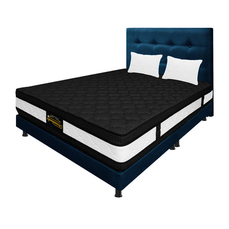 Combo Colchón Blanco y Azul King 200 X 200 Cm Firmeza Medio Suave Doble Faz Con Cabecero y Base Cama - COLCHONES | Bylmo