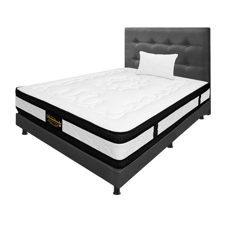Combo Colchón Blanco y Gris Sencillo 100 X 190 Cm Firmeza Medio Suave Doble Faz Con Cabecero y Base Cama - COLCHONES | Bylmo