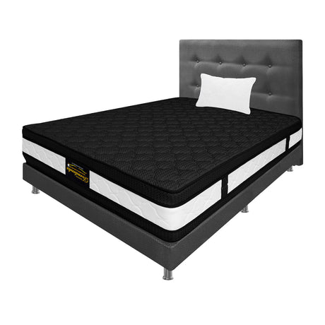 Combo Colchón Blanco y Gris Sencillo 100 X 190 Cm Firmeza Medio Suave Doble Faz Con Cabecero y Base Cama - COLCHONES | Bylmo