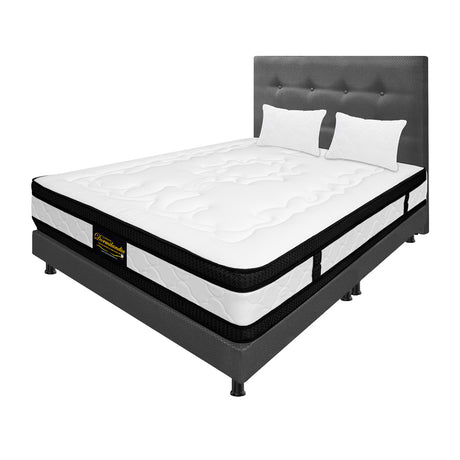 Combo Colchón Blanco y Gris King 200 X 200 Cm Firmeza Medio Suave Doble Faz Con Cabecero y Base Cama - COLCHONES | Bylmo