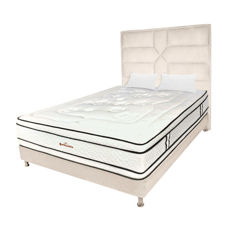Combo Colchón Infinity Blanco y Arena Queen 160 X 190 Cm Firmeza Medio Firme Doble Faz Con Cabecero y Base Cama - COLCHONES | Bylmo