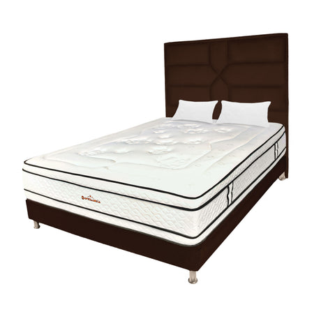 Combo Colchón Infinity Blanco y Cafe Queen 160 X 190 Cm Firmeza Medio Firme Doble Faz Con Cabecero y Base Cama - COLCHONES | Bylmo