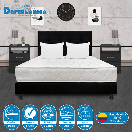 Combo Colchón Macizo Blanco y Negro Doble 140 X 190 Cm Firmeza Firme Doble Faz Con Cabecero y Base Cama - COLCHONES | Bylmo
