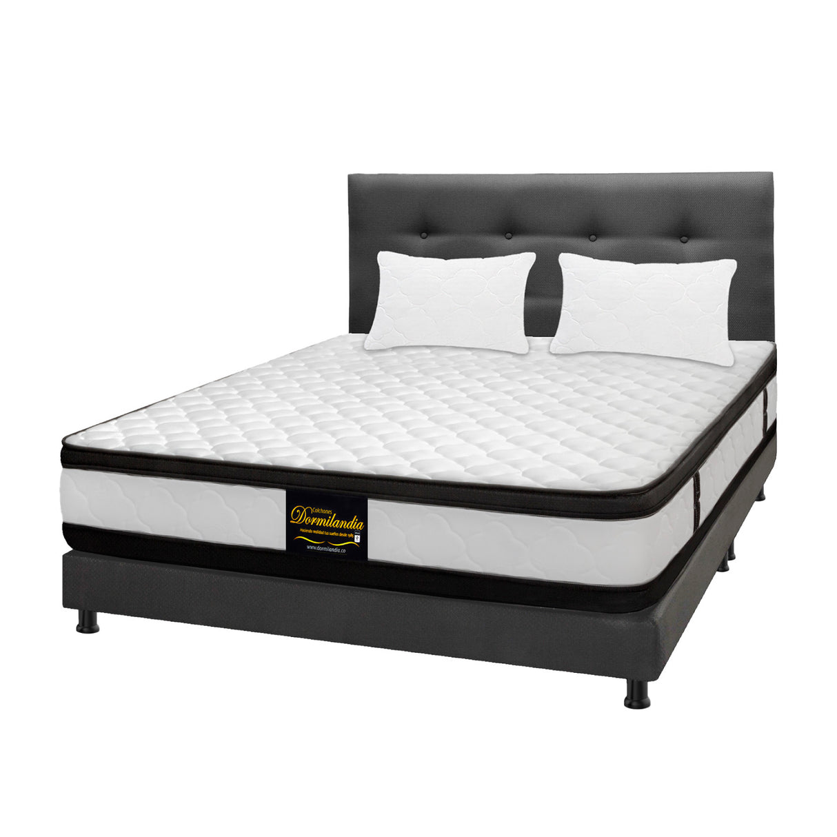Combo Colchón Malta Blanco y Gris Queen 160 X 190 Cm Firmeza Firme Doble Faz Con Cabecero y Base Cama - COLCHONES | Bylmo