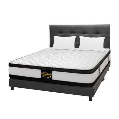 Combo Colchón Malta Blanco y Gris King 200 X 200 Cm Firmeza Firme Doble Faz Con Cabecero y Base Cama - COLCHONES | Bylmo