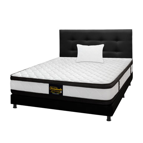 Combo Colchón Malta Blanco y Negro Sencillo 100 X 190 Cm Firmeza Firme Doble Faz Con Cabecero y Base Cama - COLCHONES | Bylmo