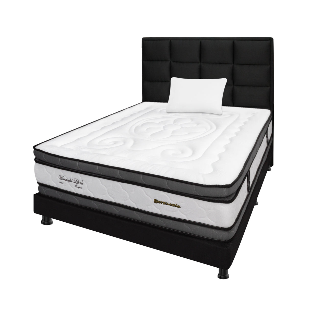 Combo Colchón Wonderful Blanco y Negro Sencillo 100 X 190 Cm Firmeza Medio Doble Faz Con Cabecero y Base Cama - COLCHONES | Bylmo