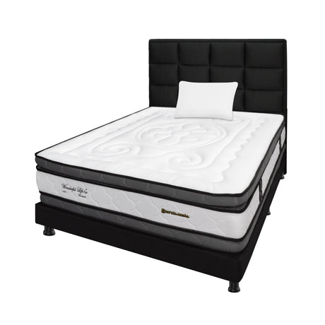 Combo Colchón Wonderful Blanco y Negro Sencillo 100 X 190 Cm Firmeza Medio Doble Faz Con Cabecero y Base Cama - COLCHONES | Bylmo