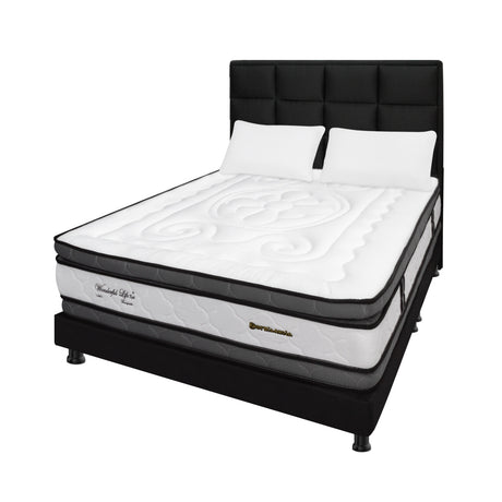 Combo Colchón Wonderful Blanco y Negro Semidoble 120 X 190 Cm Firmeza Medio Doble Faz Con Cabecero y Base Cama - COLCHONES | Bylmo