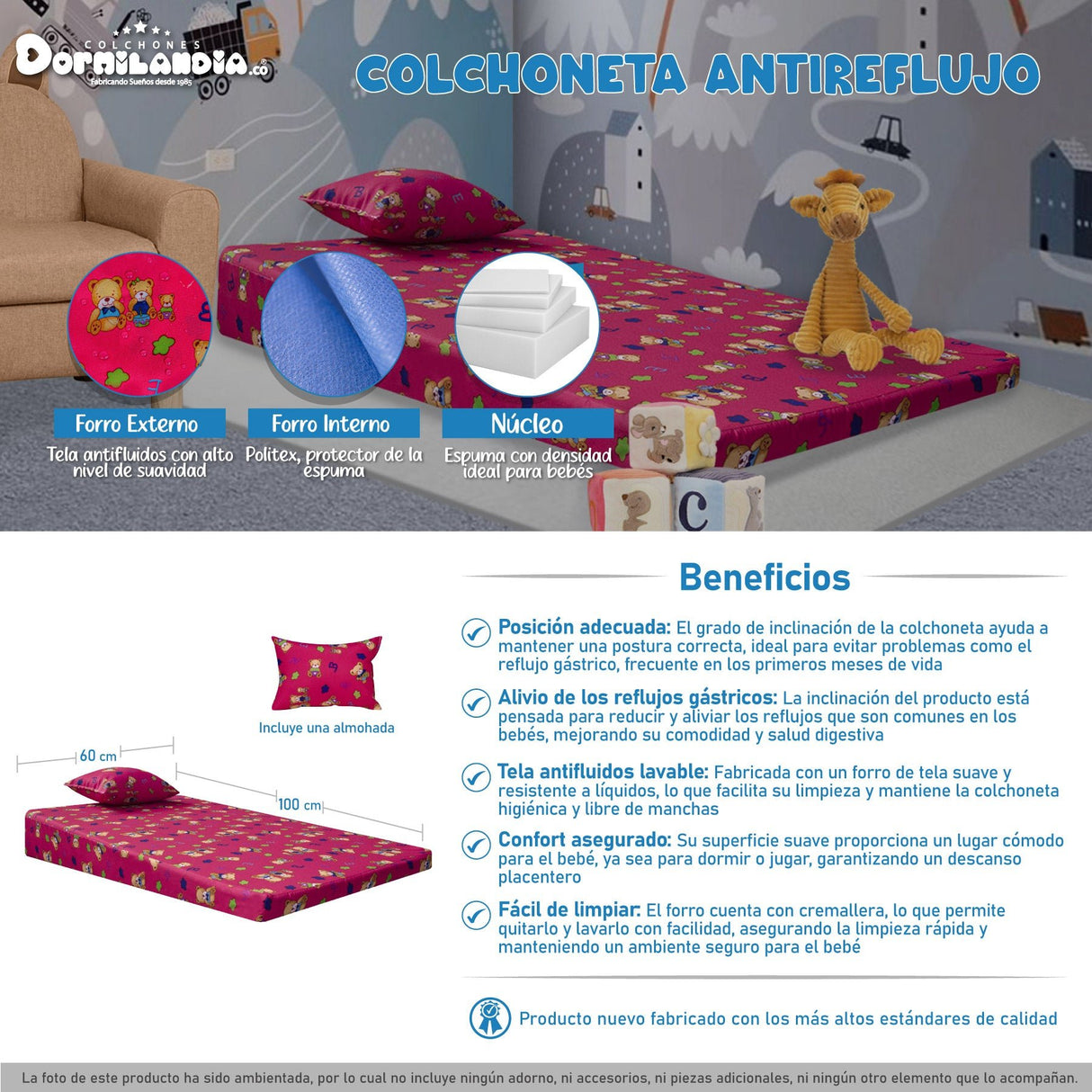 Colchoneta Osos Letras Rosa 60x100cm Antireflujo - COLCHONES | Bylmo