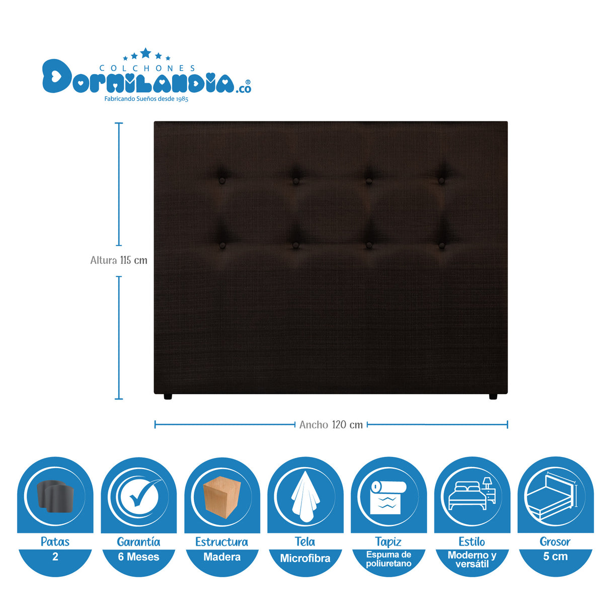 Combo Colchón Marshall Cafe Semidoble 120 X 190 Cm Firmeza Medio Doble Faz Con Cabecero y Base Cama - COLCHONES | Bylmo