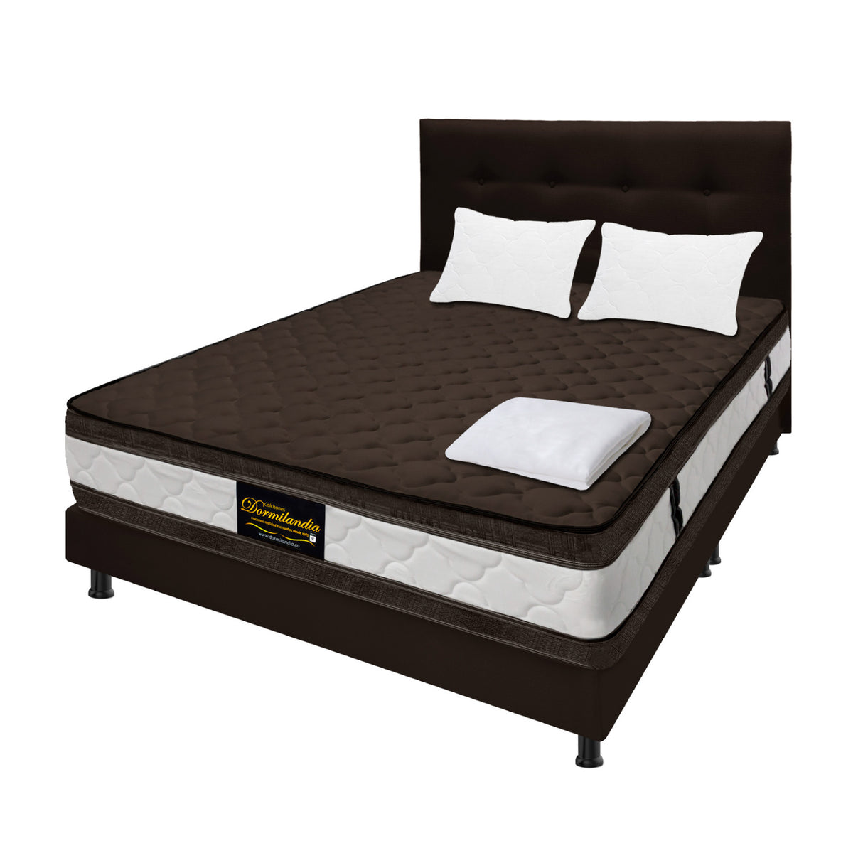 Combo Colchón Marshall Cafe King 200 X 200 Cm Firmeza Medio Doble Faz Con Cabecero y Base Cama - COLCHONES | Bylmo