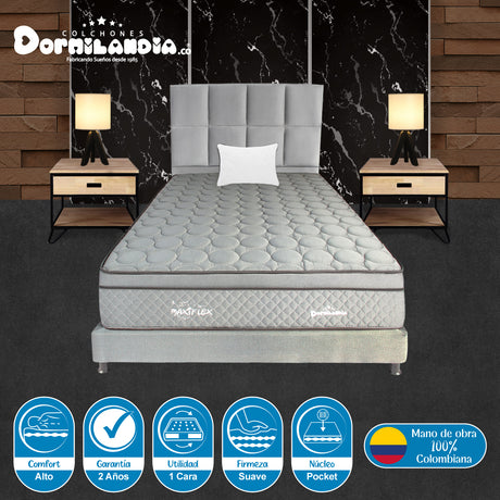 Combo Colchón Maxiflex Gris Sencillo 100 X 190 Cm Firmeza Suave Con Cabecero y Base Cama - COLCHONES | Bylmo