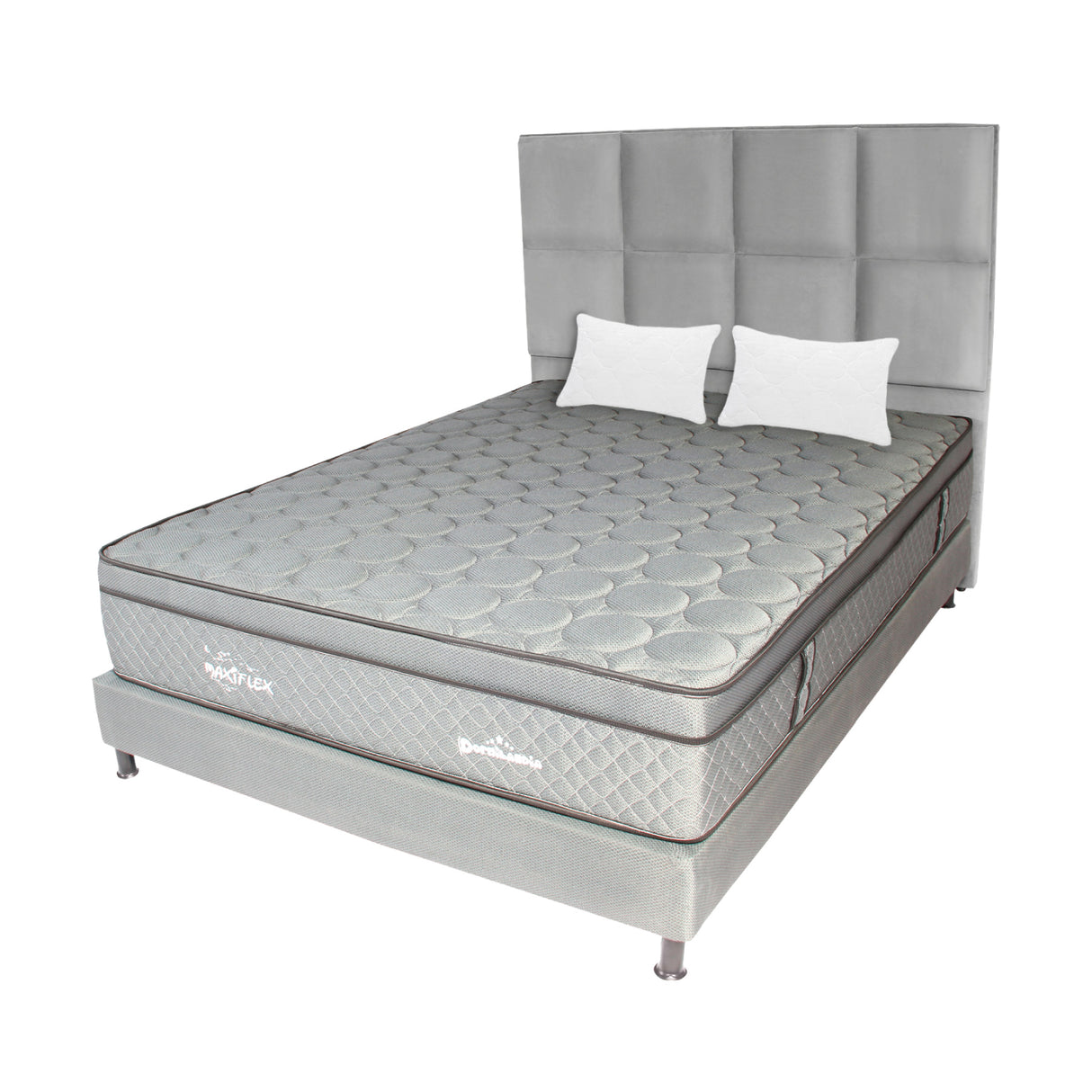 Combo Colchón Maxiflex Gris Queen 160 X 190 Cm Firmeza Suave Con Cabecero y Base Cama - COLCHONES | Bylmo
