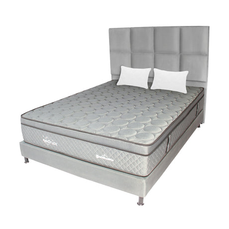 Combo Colchón Maxiflex Gris Queen 160 X 190 Cm Firmeza Suave Con Cabecero y Base Cama - COLCHONES | Bylmo