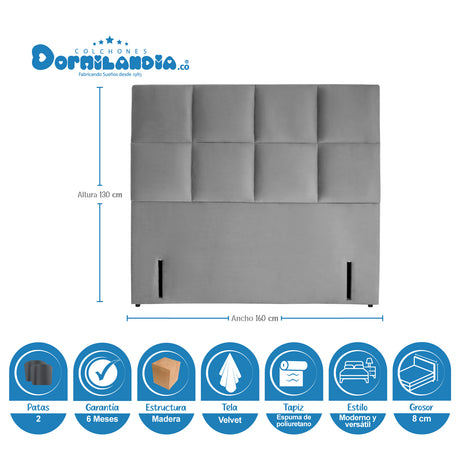 Combo Colchón Maxiflex Gris Queen 160 X 190 Cm Firmeza Suave Con Cabecero y Base Cama - COLCHONES | Bylmo