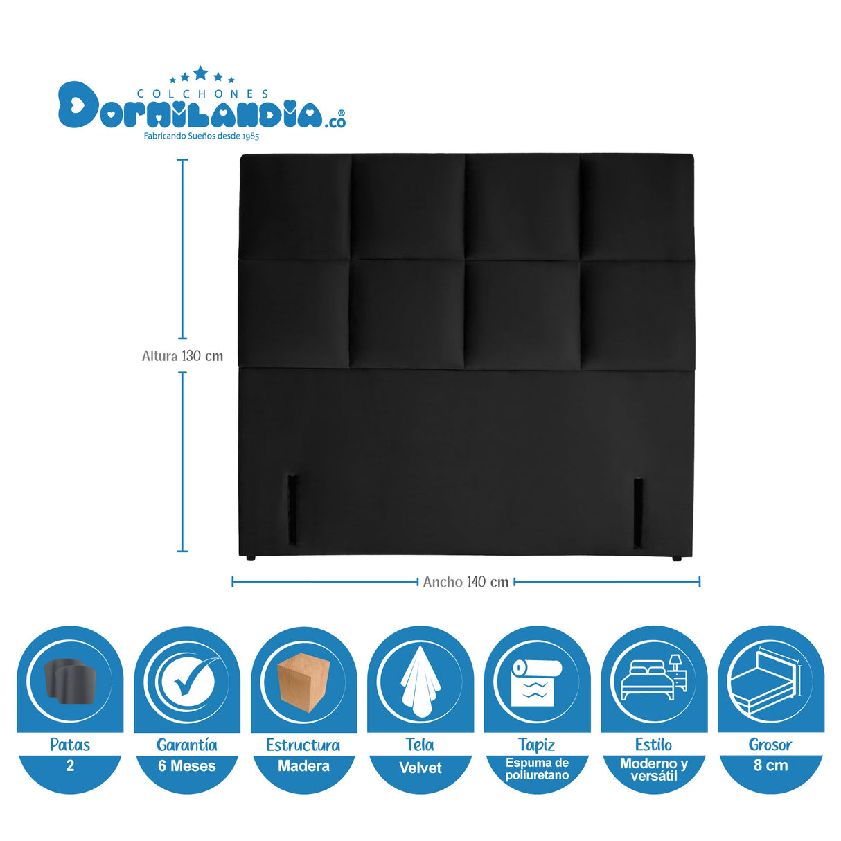 Combo Colchón Maxiflex Gris y Negro Doble 140 X 190 Cm Firmeza Suave Con Cabecero y Base Cama - COLCHONES | Bylmo