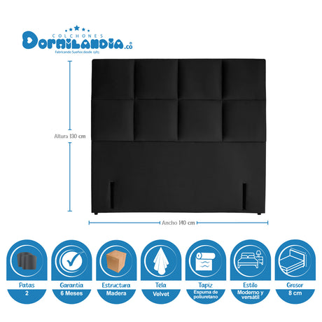 Combo Colchón Maxiflex Gris y Negro Doble 140 X 190 Cm Firmeza Suave Con Cabecero y Base Cama - COLCHONES | Bylmo