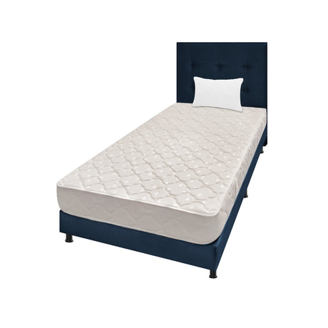 Combo Colchón Multisleep Blanco y Azul Sencillo 100 X 190 Cm Firmeza Medio Doble Faz Con Cabecero y Base Cama - COLCHONES | Bylmo
