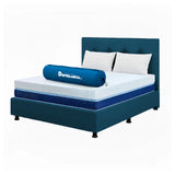 Combo Colchón Enrollado Multisleep Blanco y Azul Doble 140 X 190 Cm Firmeza Medio Doble Faz Con Cabecero y Base Cama
