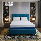 Combo Colchón Enrollado Multisleep Blanco y Azul Queen 160 X 190 Cm Firmeza Medio Doble Faz Con Cabecero y Base Cama