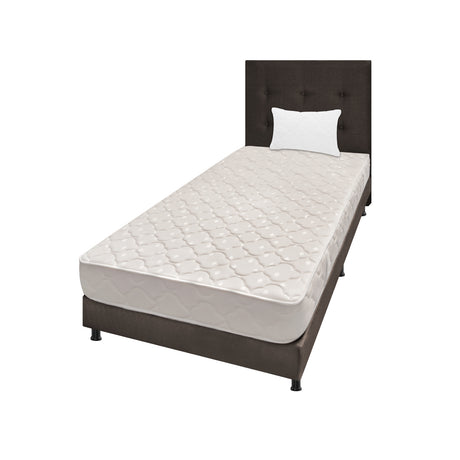 Combo Colchón Multisleep Blanco y Cafe Sencillo 100 X 190 Cm Firmeza Medio Doble Faz Con Cabecero y Base Cama - COLCHONES | Bylmo