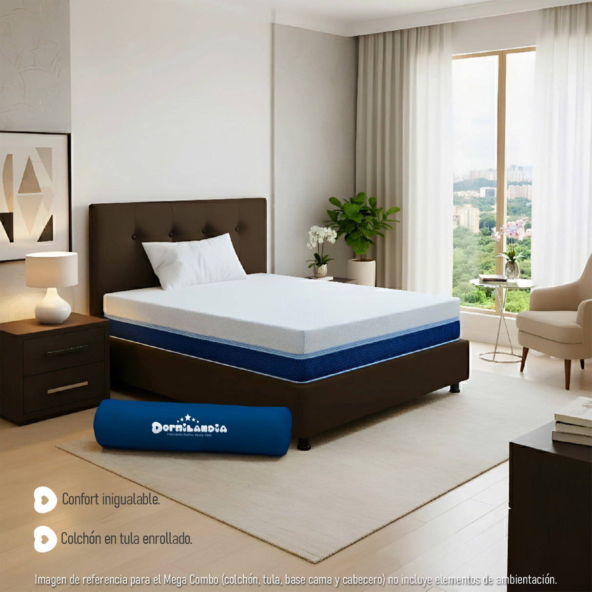Combo Colchón Multisleep Blanco y Cafe Sencillo 100 X 190 Cm Firmeza Medio Doble Faz Con Cabecero y Base Cama - COLCHONES | Bylmo