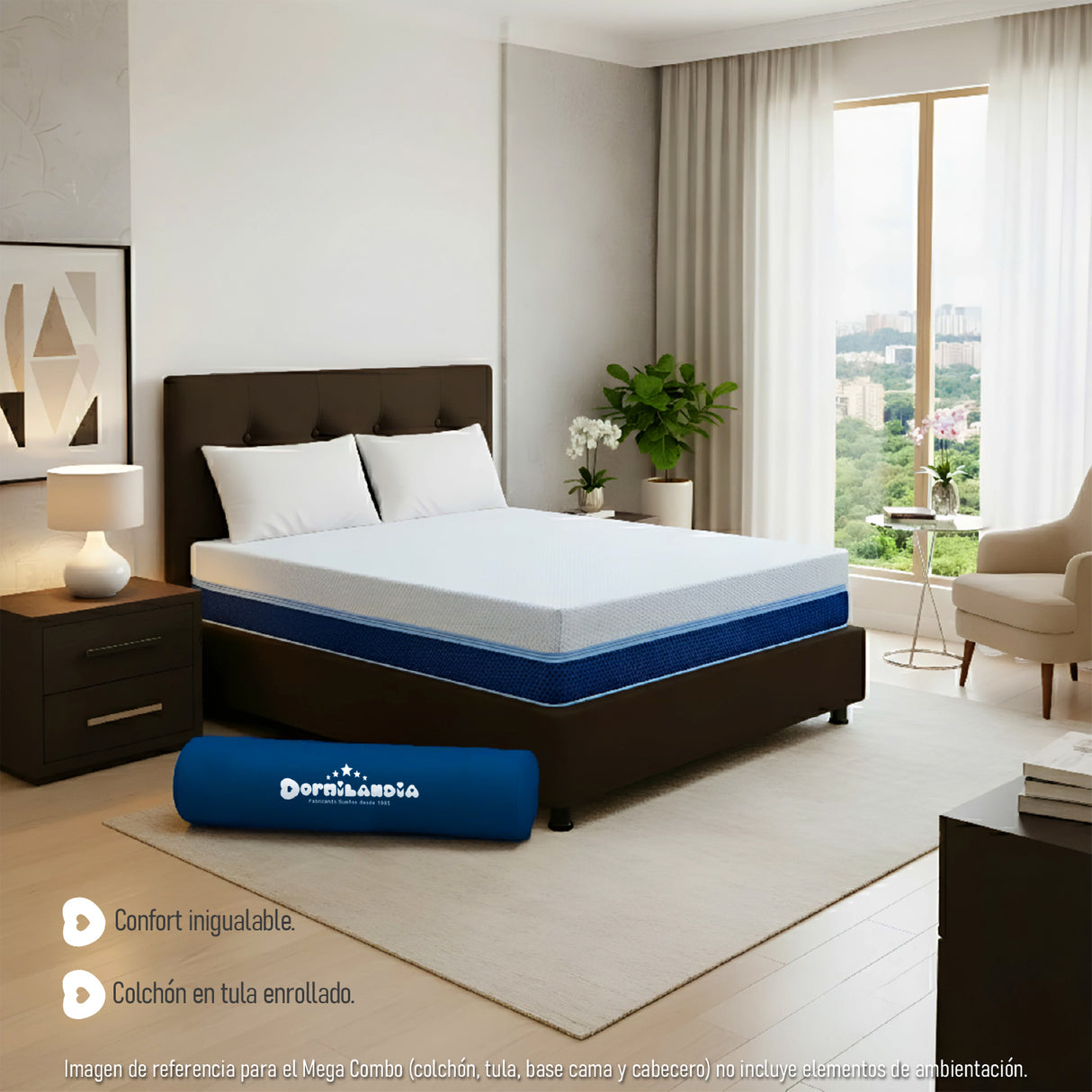 Combo Colchón Multisleep Blanco y Cafe Semidoble 120 X 190 Cm Firmeza Medio Doble Faz Con Cabecero y Base Cama - COLCHONES | Bylmo