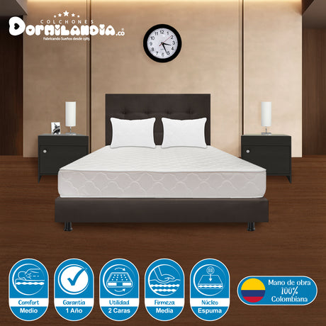 Combo Colchón Multisleep Blanco y Cafe Queen 160 X 190 Cm Firmeza Medio Doble Faz Con Cabecero y Base Cama - COLCHONES | Bylmo