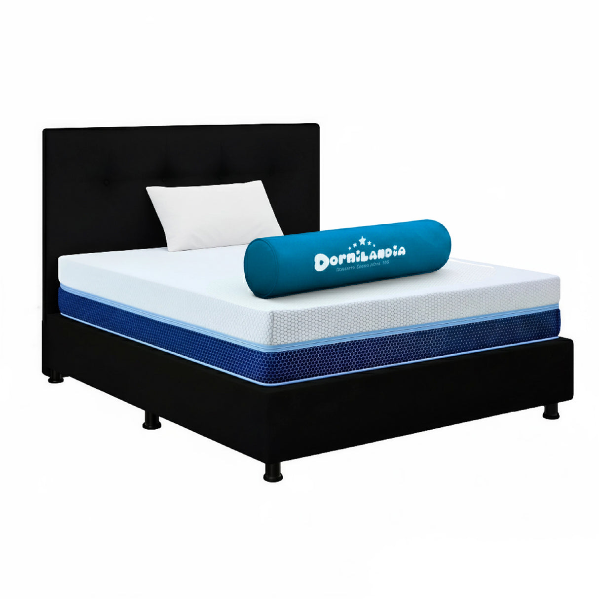Combo Colchón Multisleep Blanco y Negro Sencillo 100 X 190 Cm Firmeza Medio Doble Faz Con Cabecero y Base Cama - COLCHONES | Bylmo