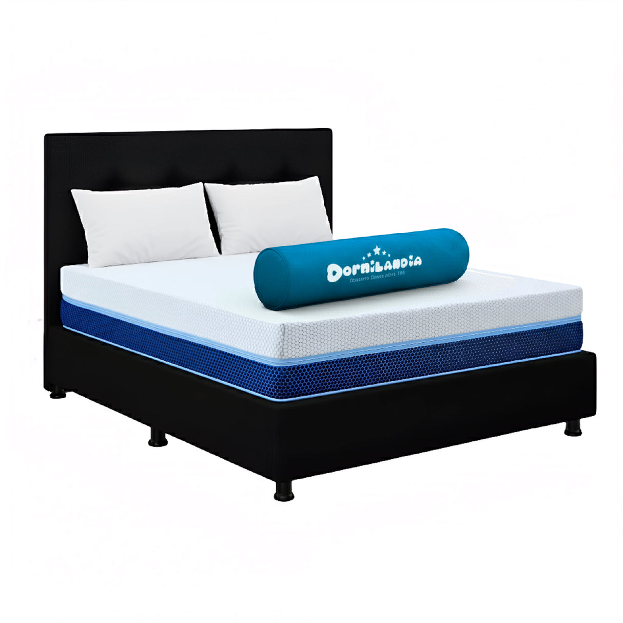 Combo Colchón Multisleep Blanco y Negro Doble 140 X 190 Cm Firmeza Medio Doble Faz Con Cabecero y Base Cama - COLCHONES | Bylmo