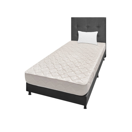 Combo Colchón Multisleep Blanco y Gris Sencillo 100 X 190 Cm Firmeza Medio Doble Faz Con Cabecero y Base Cama - COLCHONES | Bylmo