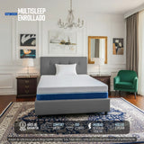 Combo Colchón Enrollado Multisleep Blanco y Gris Sencillo 100 X 190 Cm Firmeza Medio Doble Faz Con Cabecero y Base Cama