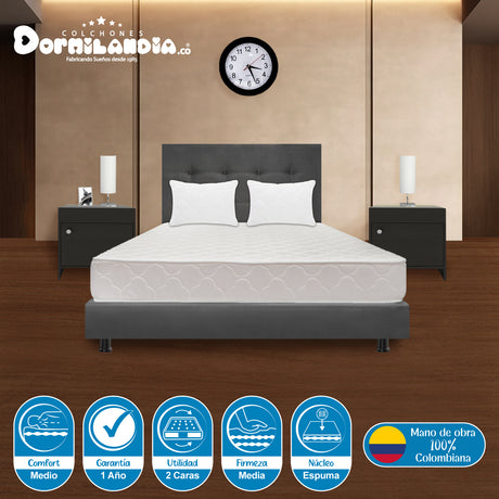 Combo Colchón Multisleep Blanco y Gris Semidoble 120 X 190 Cm Firmeza Medio Doble Faz Con Cabecero y Base Cama - COLCHONES | Bylmo