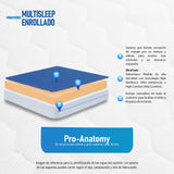 Combo Colchón Enrollado Multisleep Blanco y Gris Semidoble 120 X 190 Cm Firmeza Medio Doble Faz Con Cabecero y Base Cama