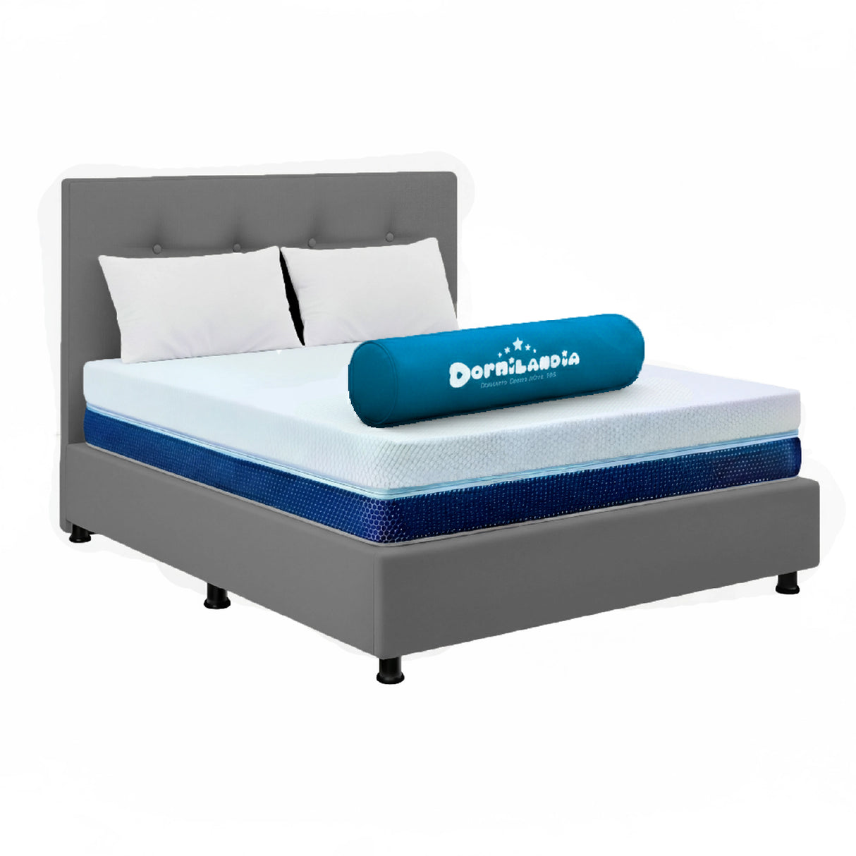 Combo Colchón Multisleep Blanco y Gris Semidoble 120 X 190 Cm Firmeza Medio Doble Faz Con Cabecero y Base Cama - COLCHONES | Bylmo