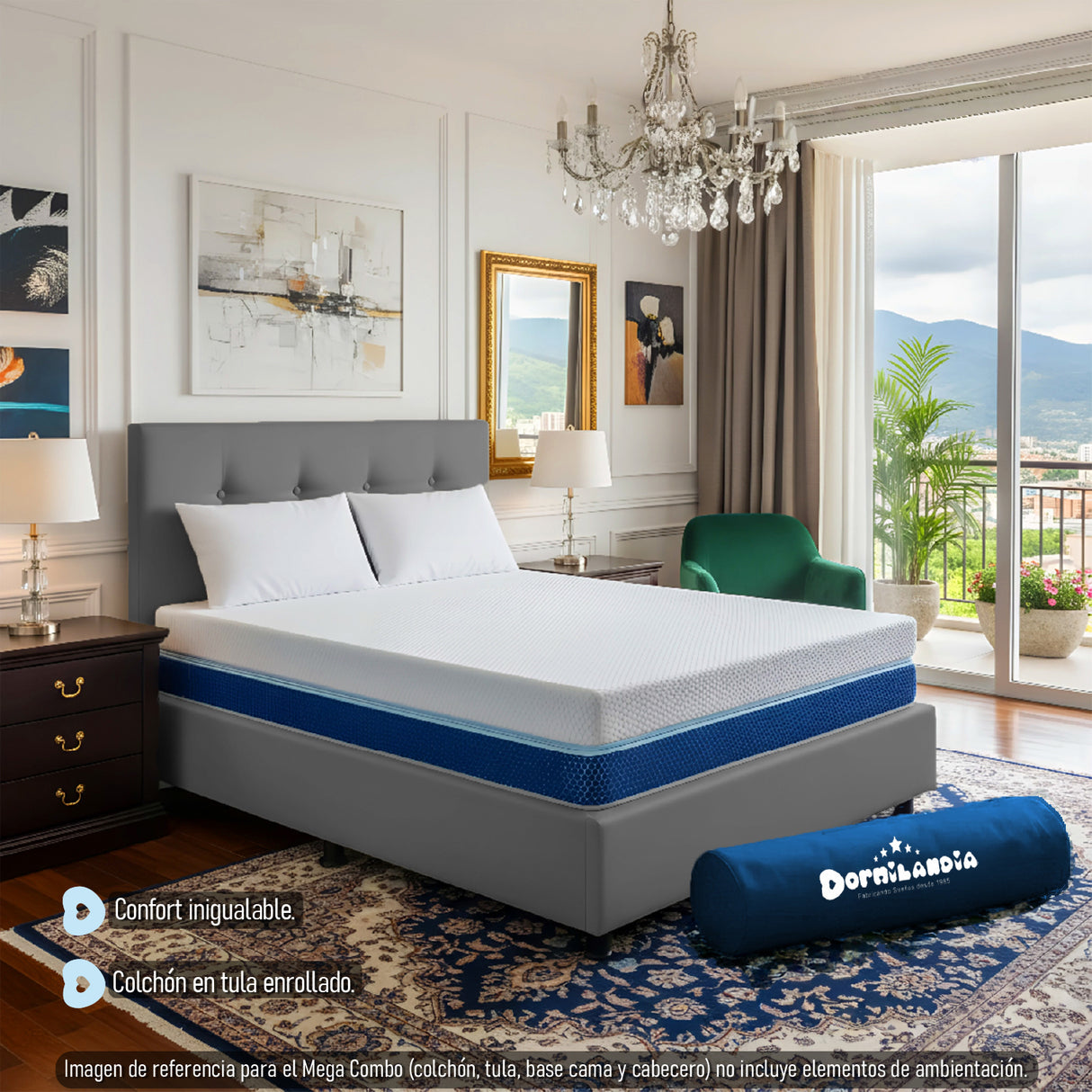 Combo Colchón Multisleep Blanco y Gris Semidoble 120 X 190 Cm Firmeza Medio Doble Faz Con Cabecero y Base Cama - COLCHONES | Bylmo