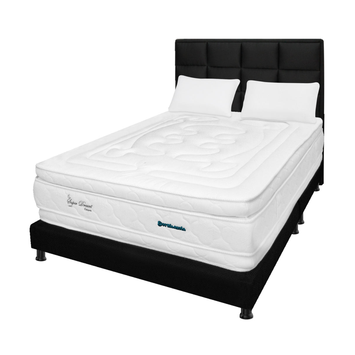 Combo Colchón Super Dream Blanco y Negro Semidoble 120 X 190 Cm Firmeza Firme Doble Faz Con Cabecero y Base Cama - COLCHONES | Bylmo