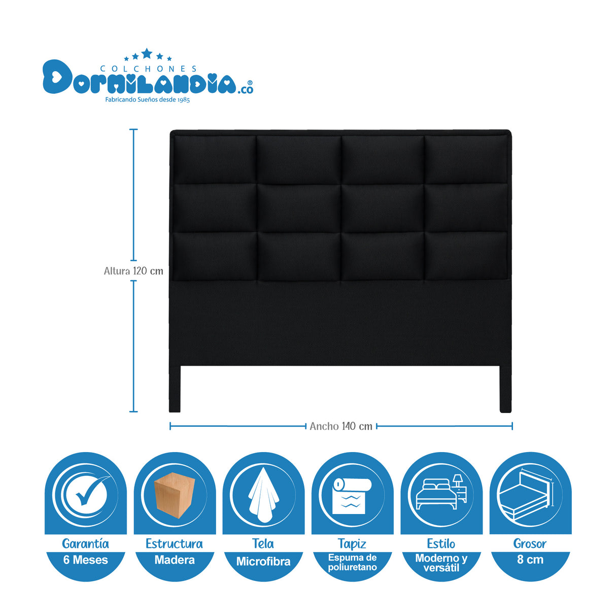 Combo Colchón Super Dream Blanco y Negro Doble 140 X 190 Cm Firmeza Firme Doble Faz Con Cabecero y Base Cama - COLCHONES | Bylmo
