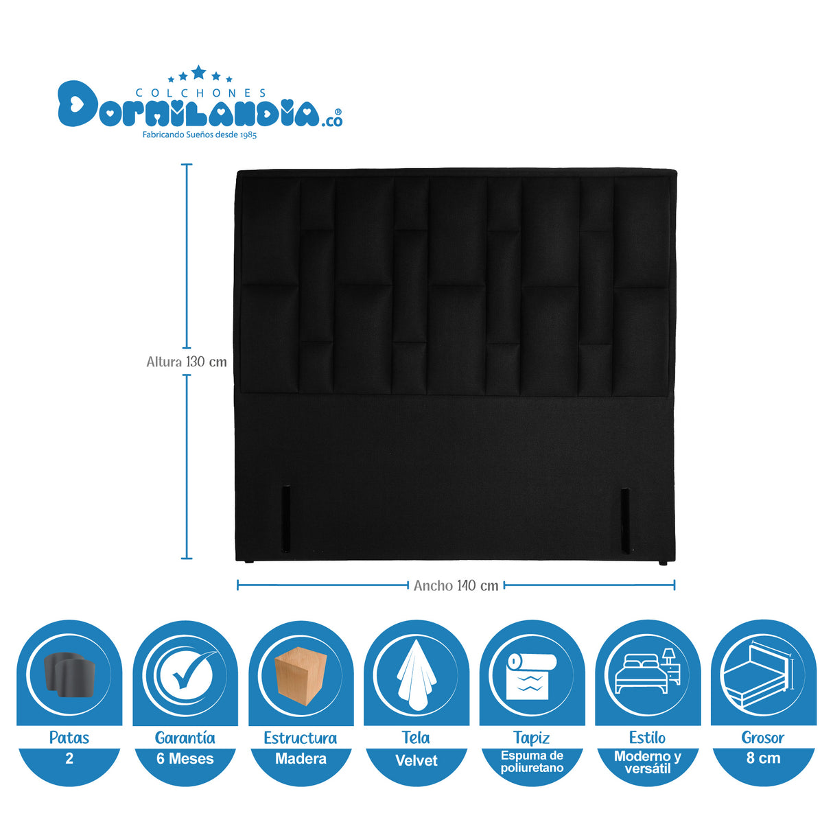 Combo Colchón Supra Negro Doble 140 X 190 Cm Firmeza Medio Doble Faz Con Cabecero y Base Cama - COLCHONES | Bylmo