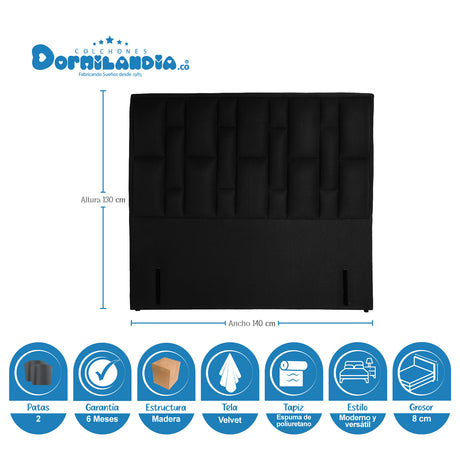 Combo Colchón Supra Negro Doble 140 X 190 Cm Firmeza Medio Doble Faz Con Cabecero y Base Cama - COLCHONES | Bylmo