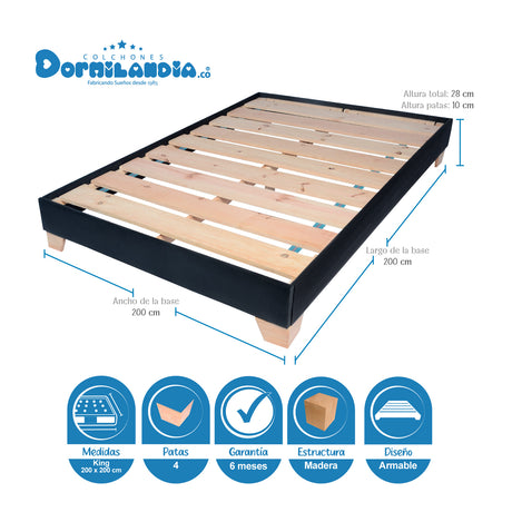 Combo Colchón Supra Negro King 200 X 200 Cm Firmeza Medio Doble Faz Con Cabecero y Base Cama - COLCHONES | Bylmo