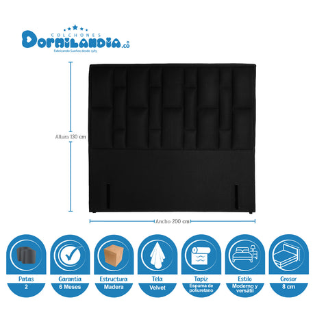 Combo Colchón Supra Negro King 200 X 200 Cm Firmeza Medio Doble Faz Con Cabecero y Base Cama - COLCHONES | Bylmo
