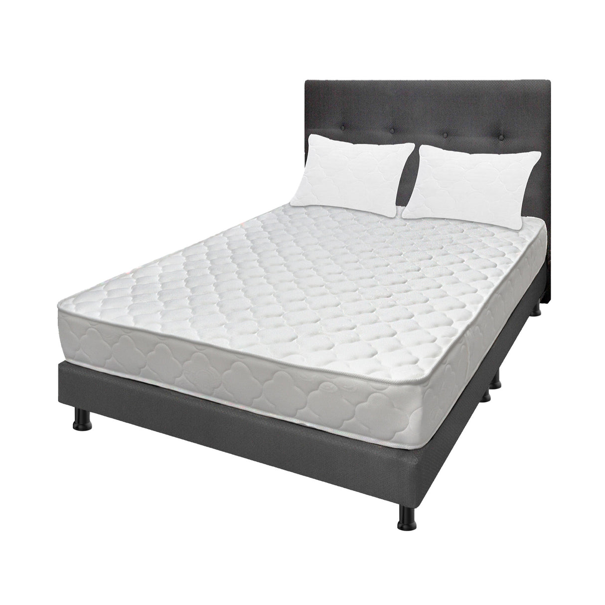 Combo Colchón Ultraflex Blanco y Gris King 200 X 200 Cm Firmeza Firme Doble Faz Con Cabecero y Base Cama - COLCHONES | Bylmo