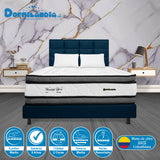 Combo Colchón Wonderful Blanco y Azul Semidoble 120 X 190 Cm Firmeza Medio Doble Faz Con Cabecero y Base Cama - COLCHONES | Bylmo